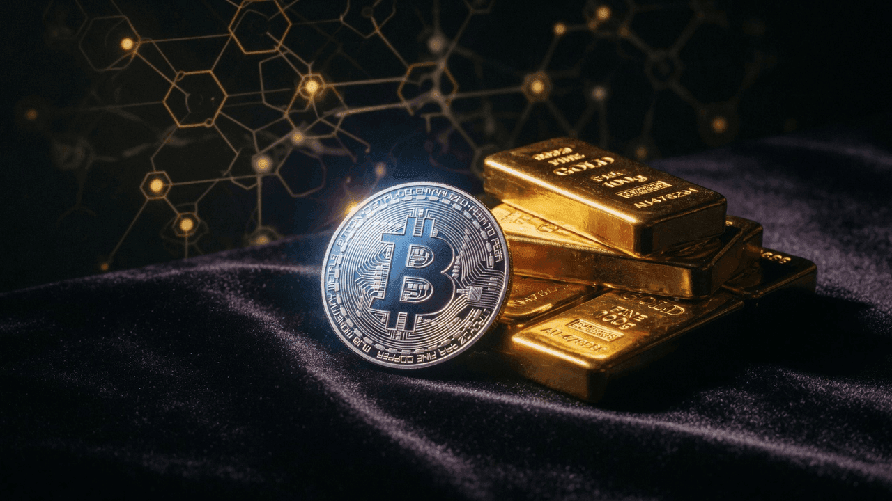 Bitcoin coin versus gold bar side-by-side as loan collateral comparison