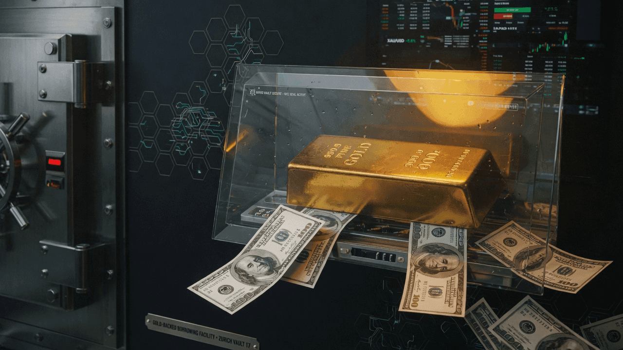 Gold bar retained behind barrier while cash flows out representing borrow-not-sell strategy