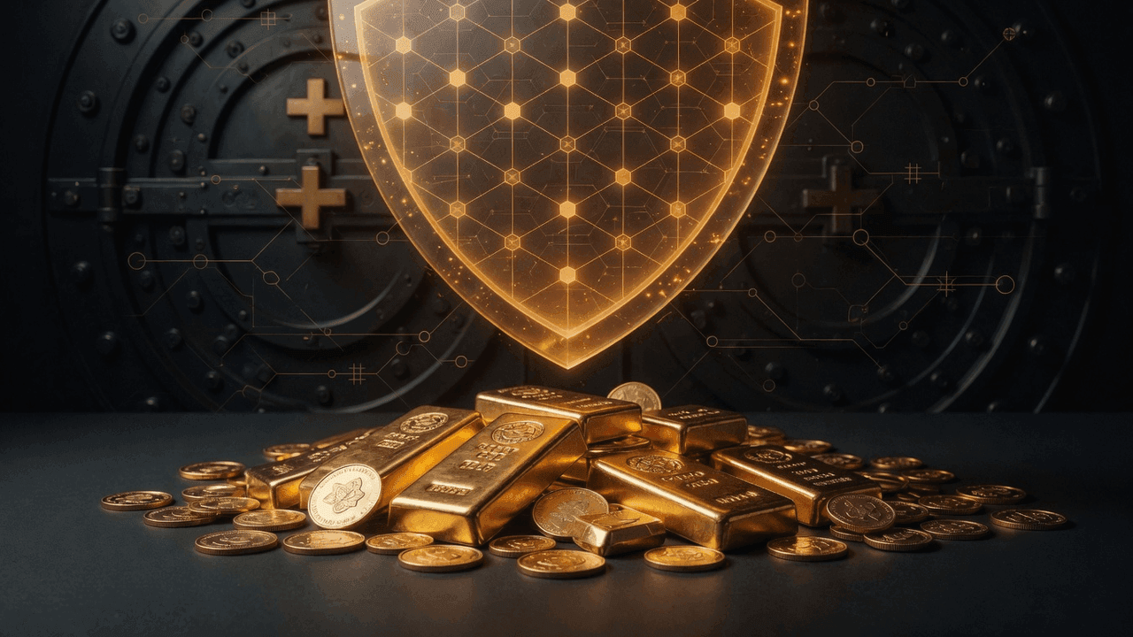 Gold bars protected behind a privacy shield representing non-KYC lending