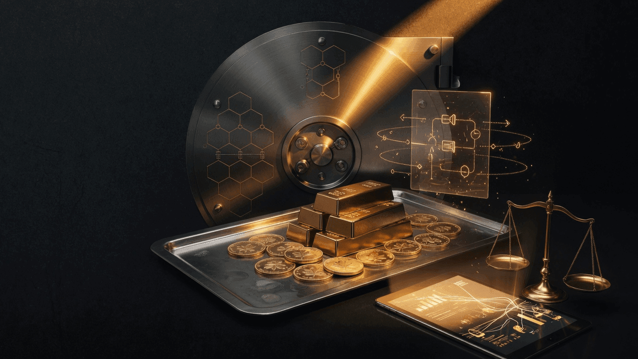 Fortified digital smart contract with security shield protecting gold collateral
