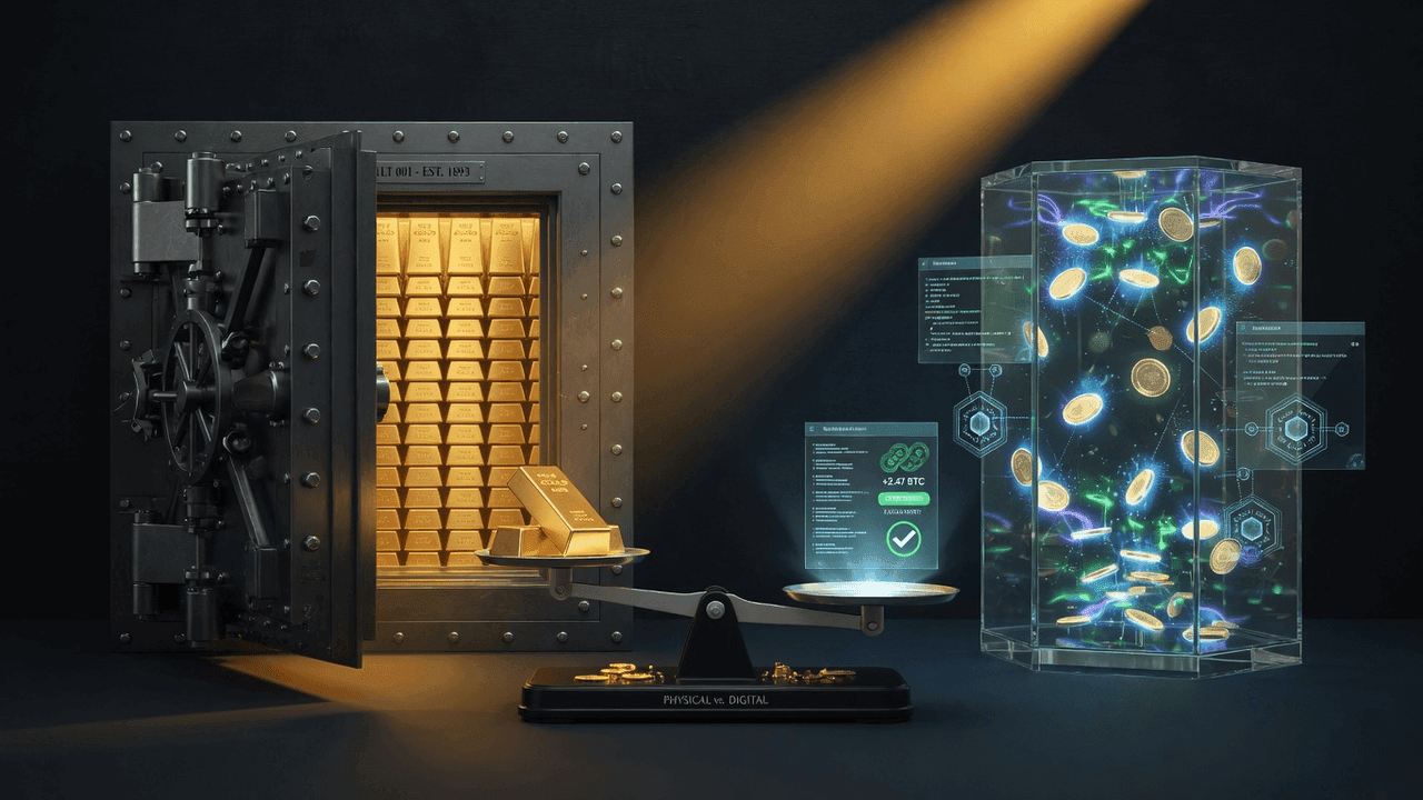 Traditional bank vault versus transparent digital smart contract vault comparison