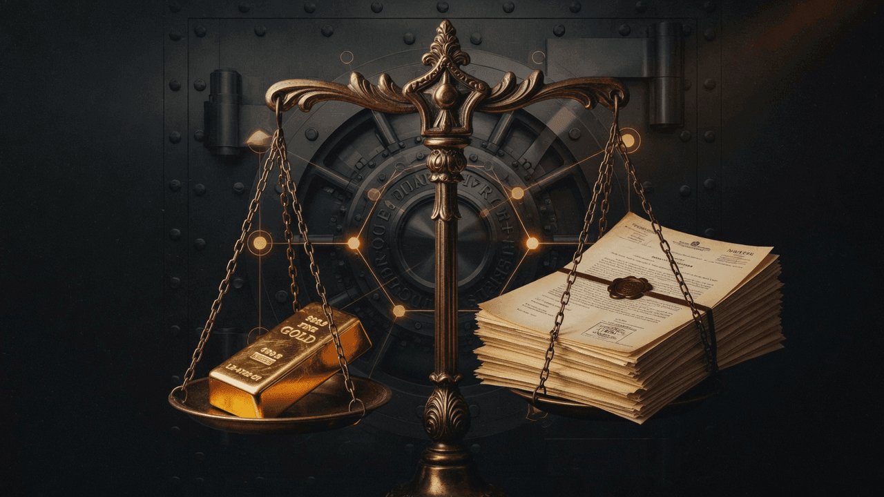 Scales balancing gold bar against tax and legal documents