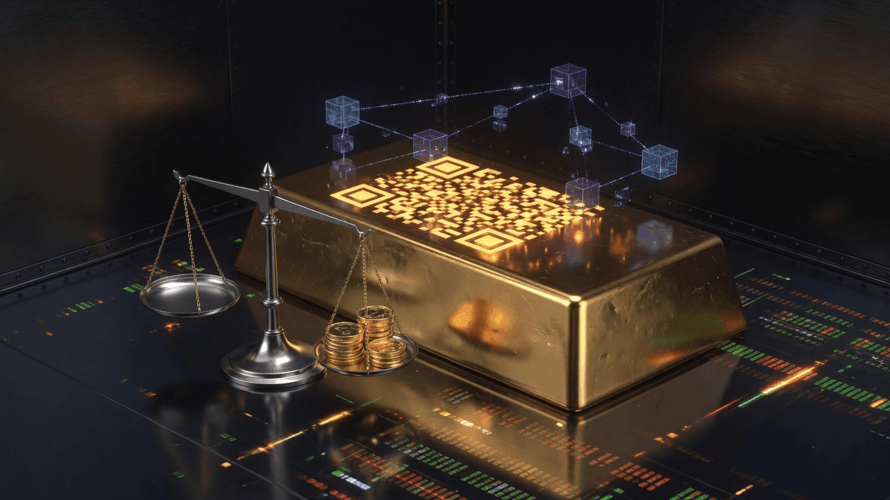 Gold bar with digital token QR pattern representing tokenized gold concept